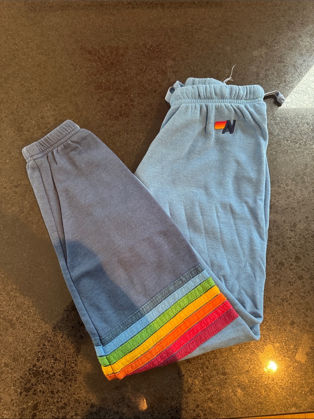 Aviator Nation Light Blue Sweatpants with Rainbow Stripe
